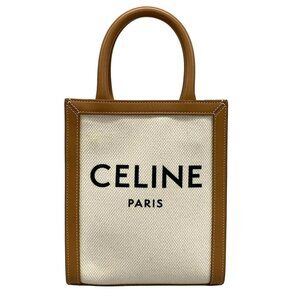 Auth CELINE Mini Vertical Cabas Celine - Natural Tan (Ivory) Brown) Canvas